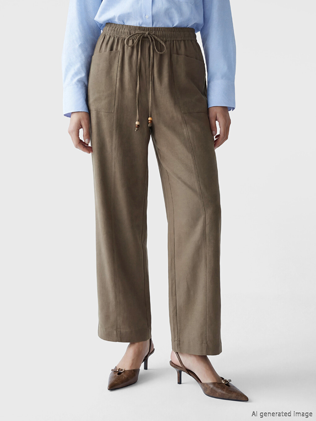 Elastic Waist Linen Blend Women's Trousers-1