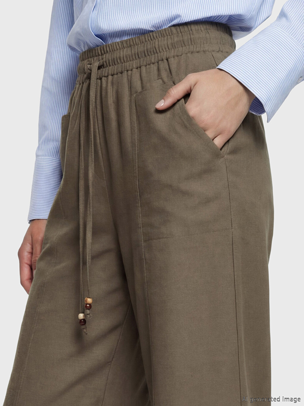Elastic Waist Linen Blend Women's Trousers-2
