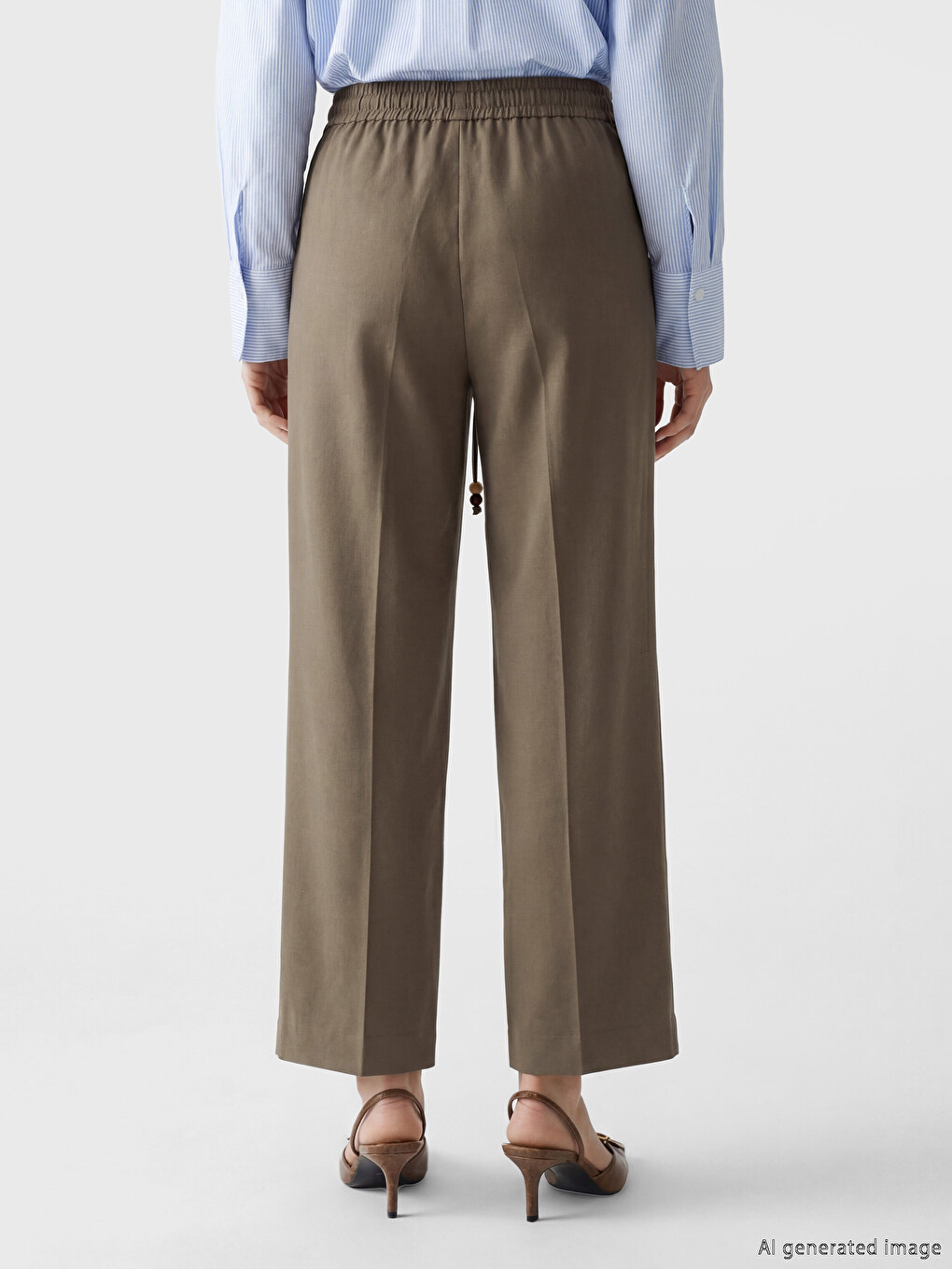 Elastic Waist Linen Blend Women's Trousers-3