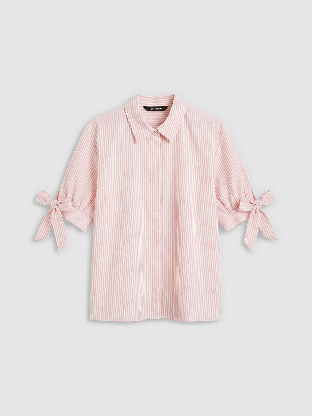 Turuncu Fiyonklu Çizgili Kadın Gömlek