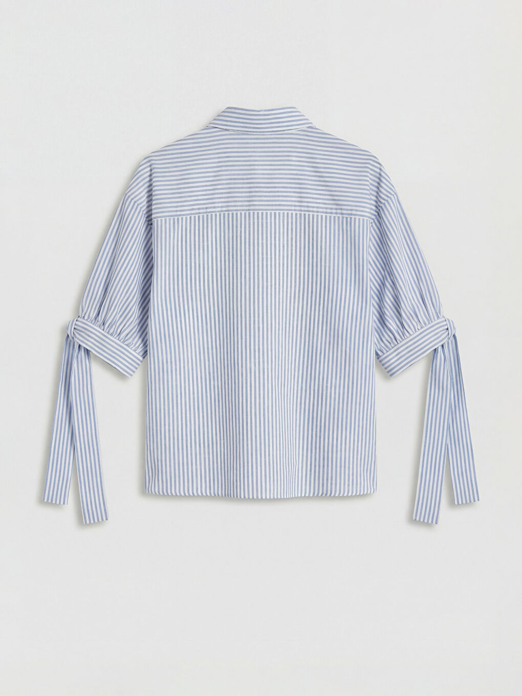 Mavi Fiyonklu Çizgili Kadın Gömlek-1