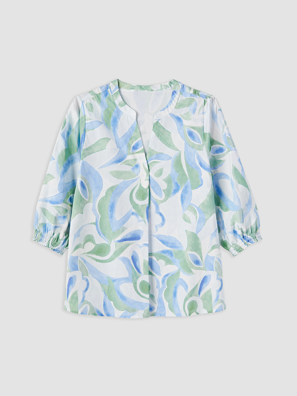 Notch Neck Patterned 100% Cotton Blouse-3
