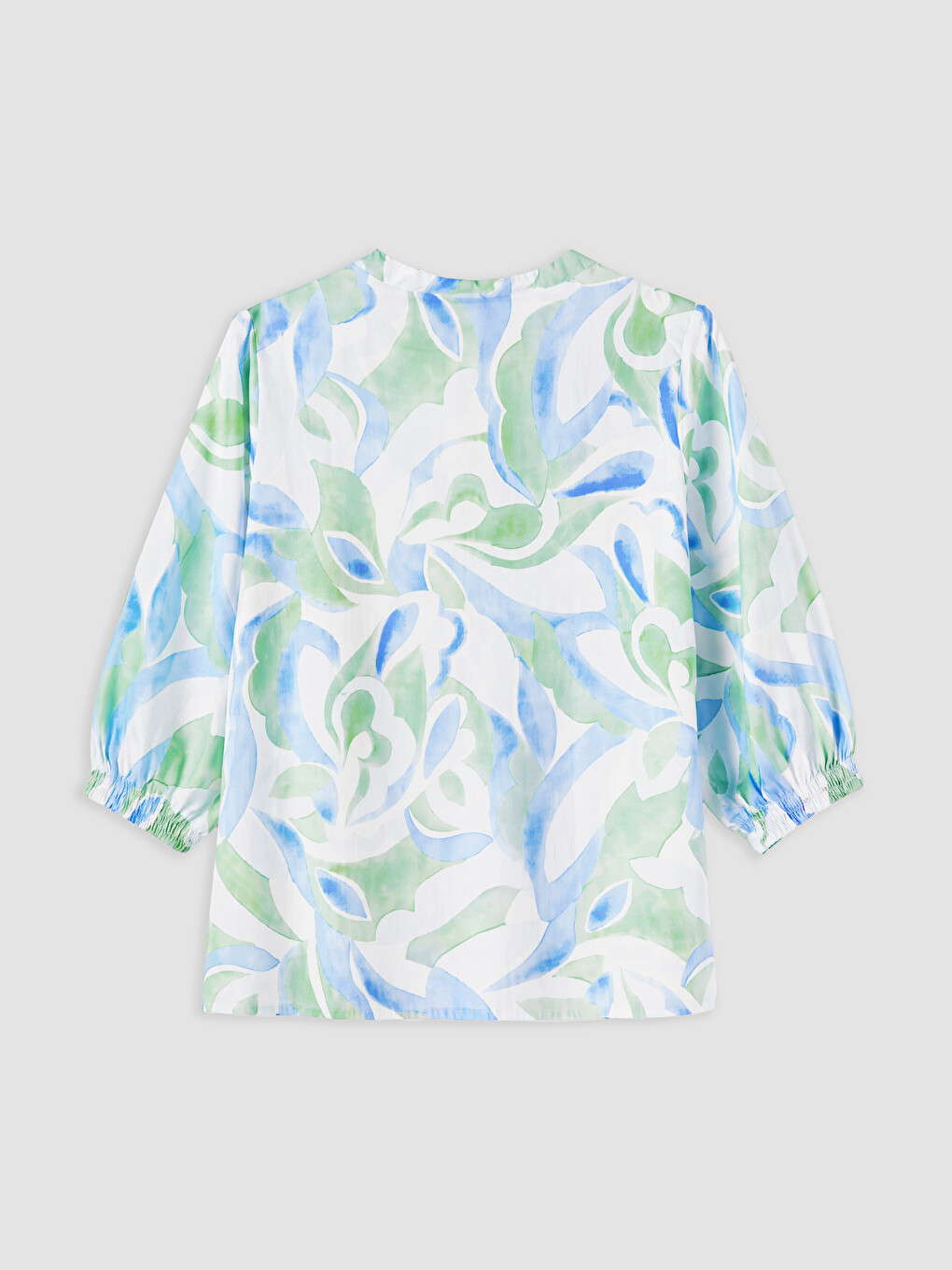 Notch Neck Patterned 100% Cotton Blouse-4