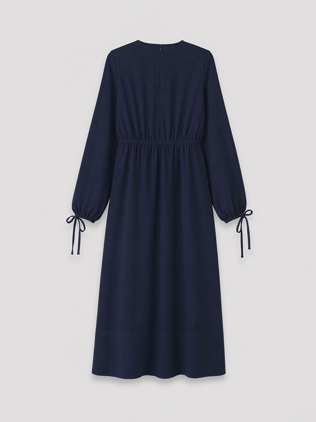 Lacivert Belden Oturtmalı Poplin Elbise-5