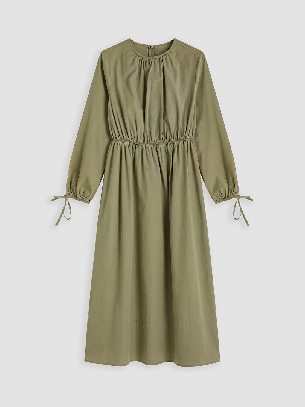 Yeşil Belden Oturtmalı Poplin Elbise