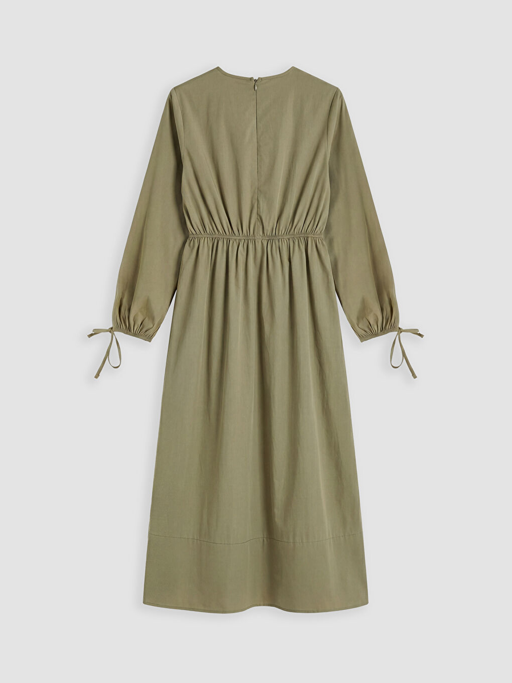 Yeşil Belden Oturtmalı Poplin Elbise-1