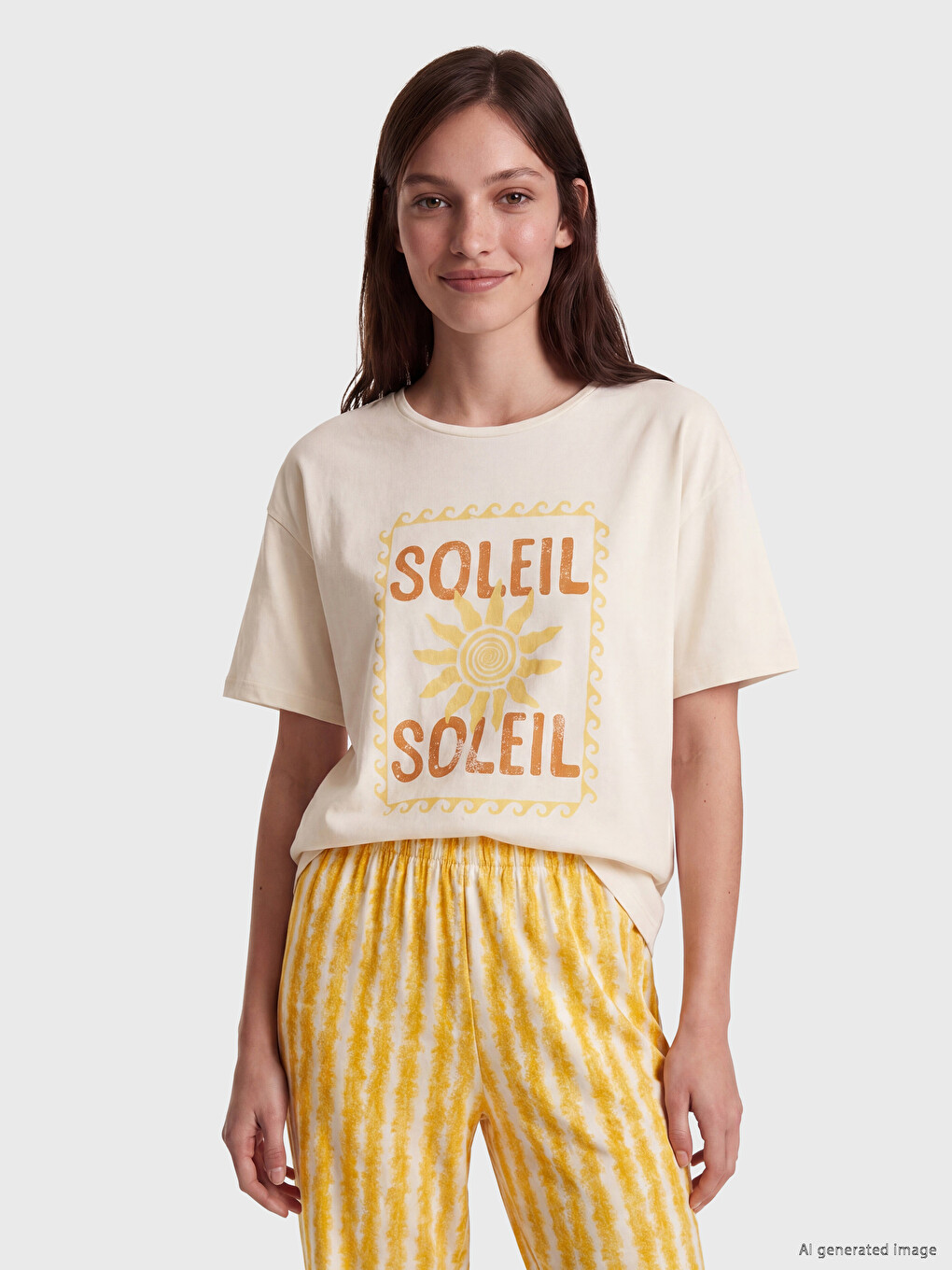 Crew Neck Printed Women's Pyjamas Set-1