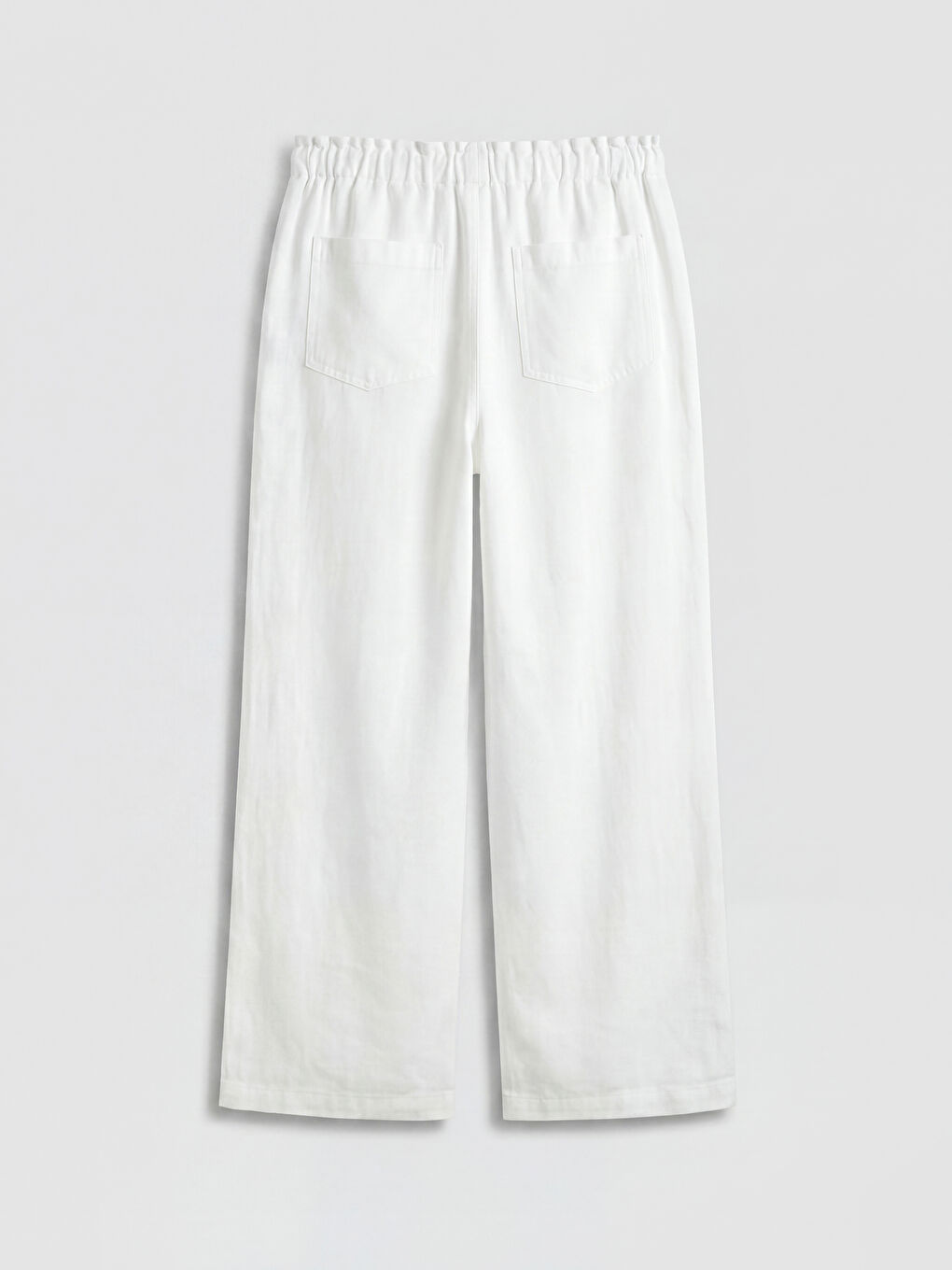 Ekru Beli Lastikli Geniş Paça Kadın Pantolon-1