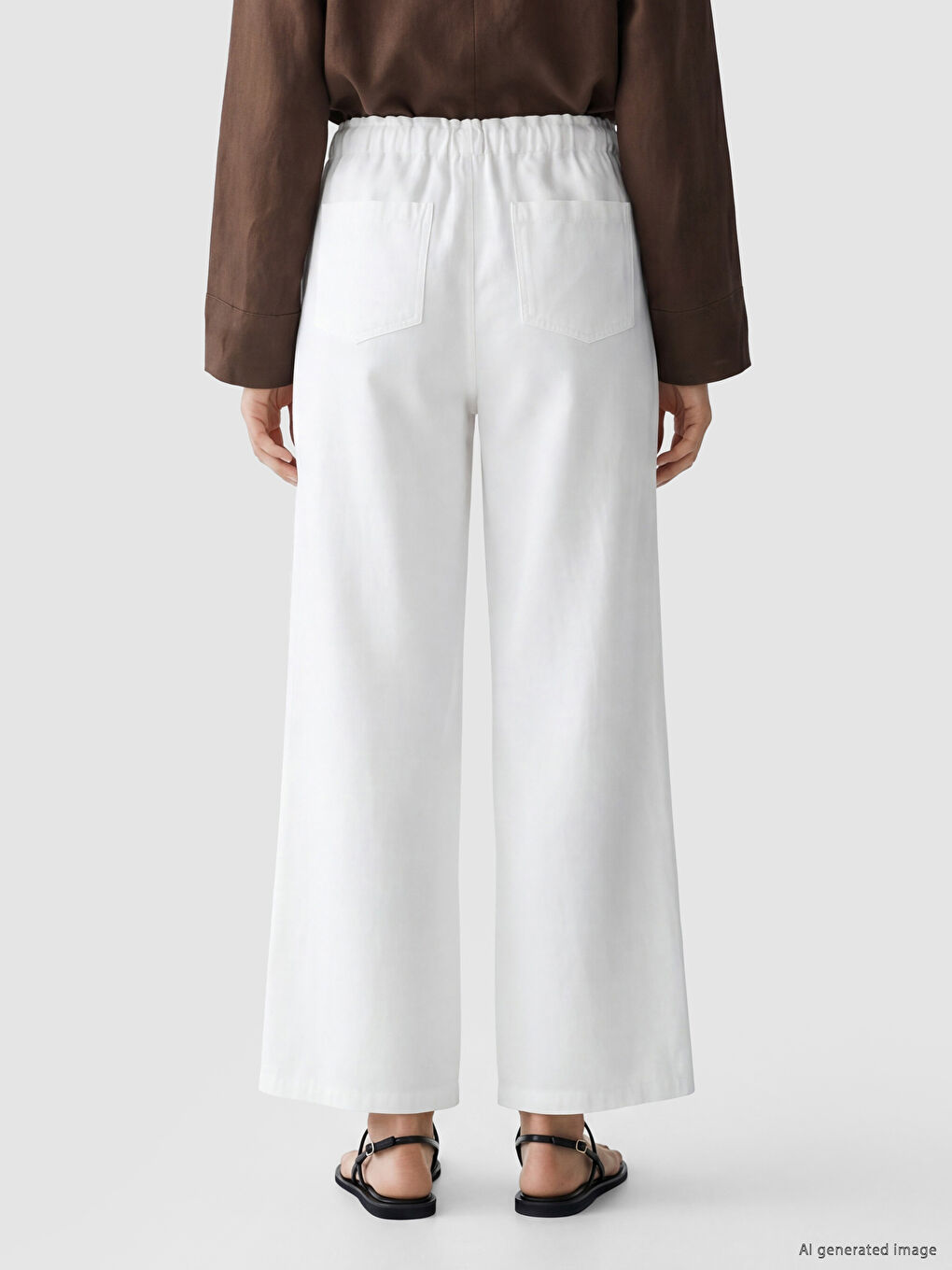Elastic Waist Wide Leg Women's Trousers-3