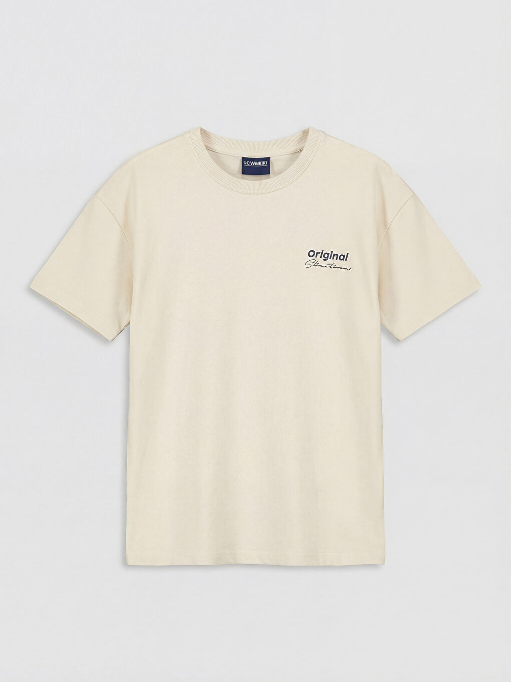 Bej Bisiklet Yaka Yazı Baskılı Erkek Çocuk Tişört