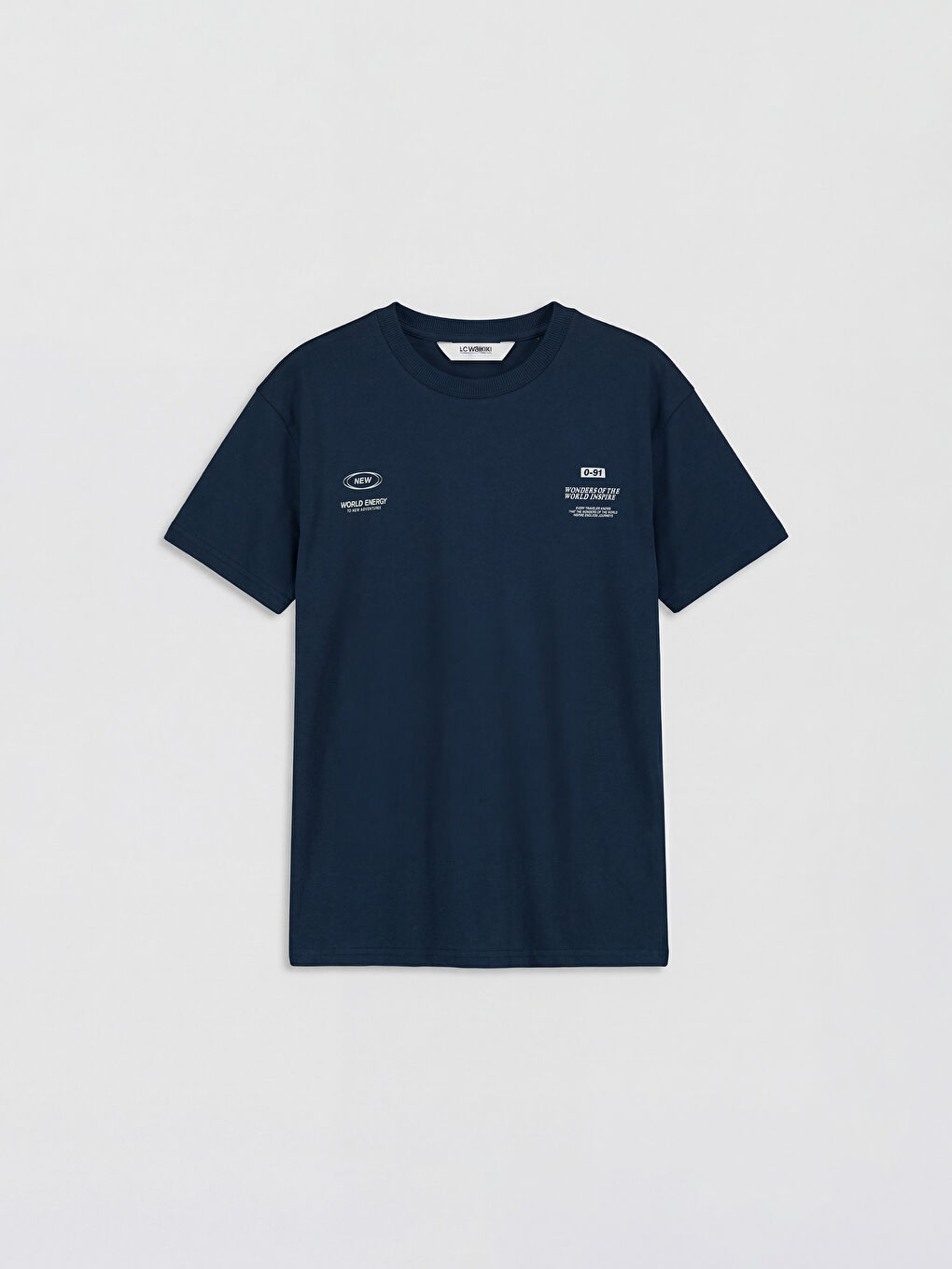 Lacivert Bisiklet Yaka Baskılı Erkek Çocuk Tişört