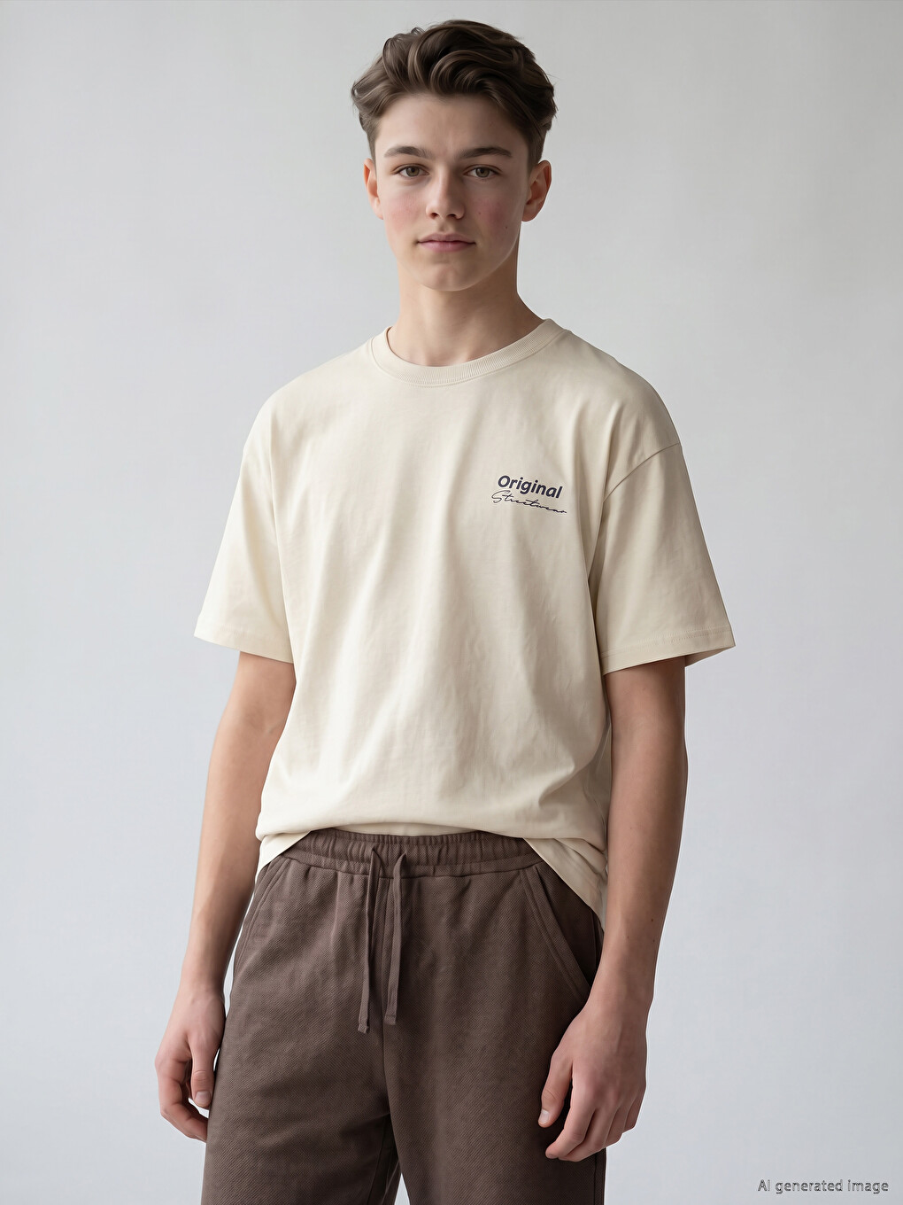 T-shirt me jakë të rrumbullakët me tekst të stampuar për djem