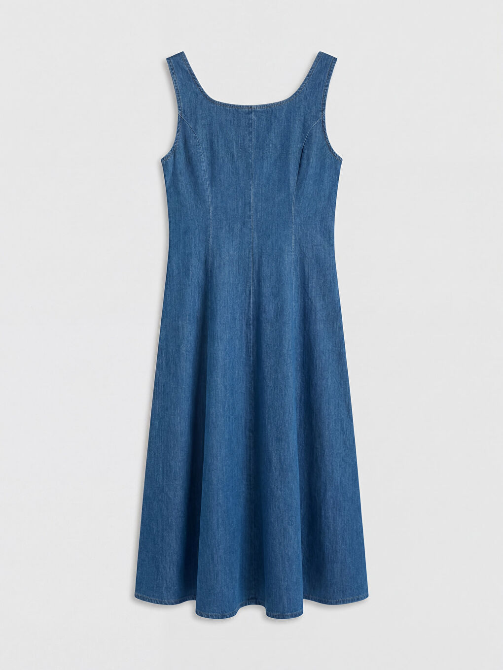 İndigo Kare Yaka Kloş Jean Elbise-1