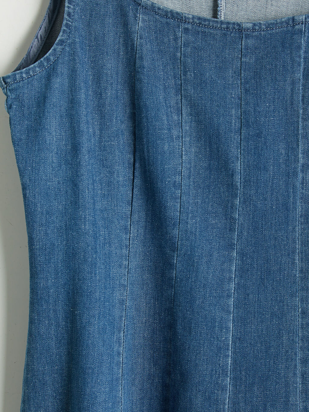 İndigo Kare Yaka Kloş Jean Elbise-2