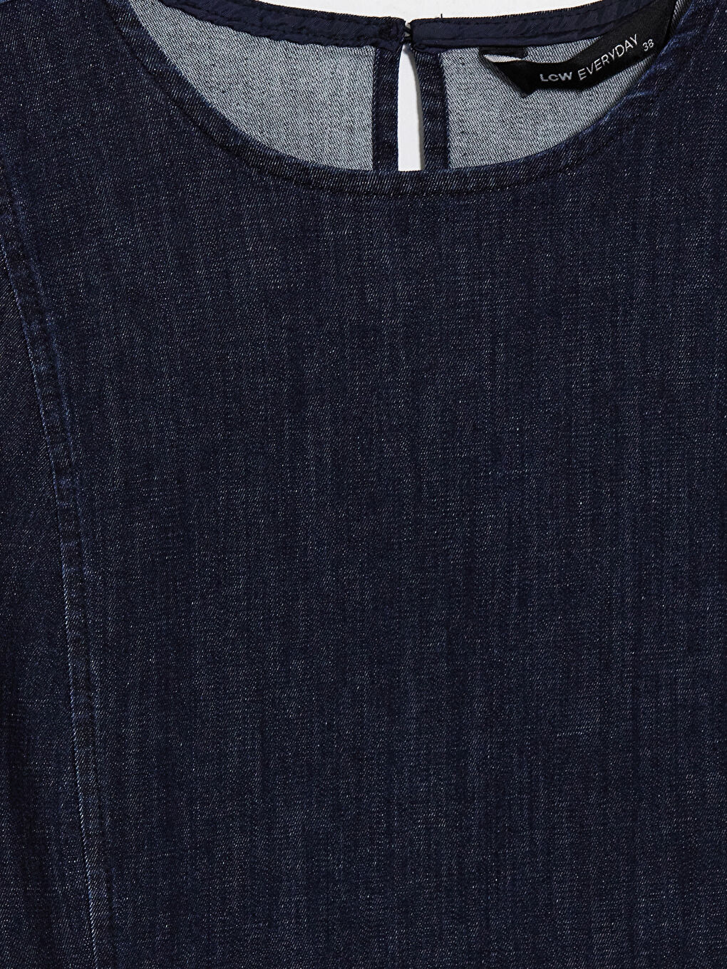 İndigo Bisiklet Yaka Mini Jean Elbise-2
