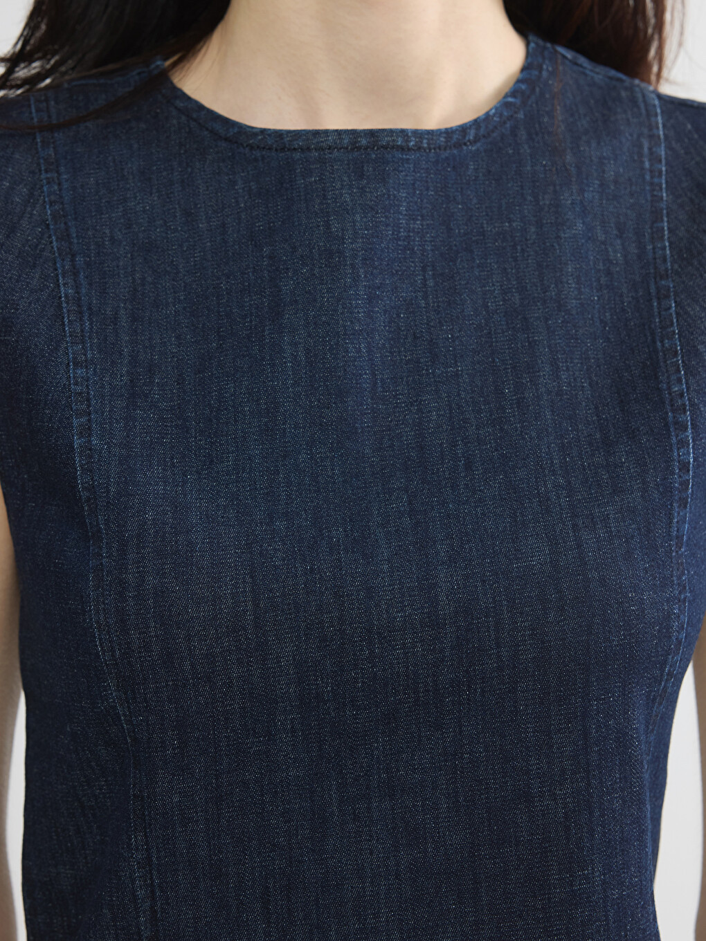 Rochie Mini din Denim cu Guler Rotund-2