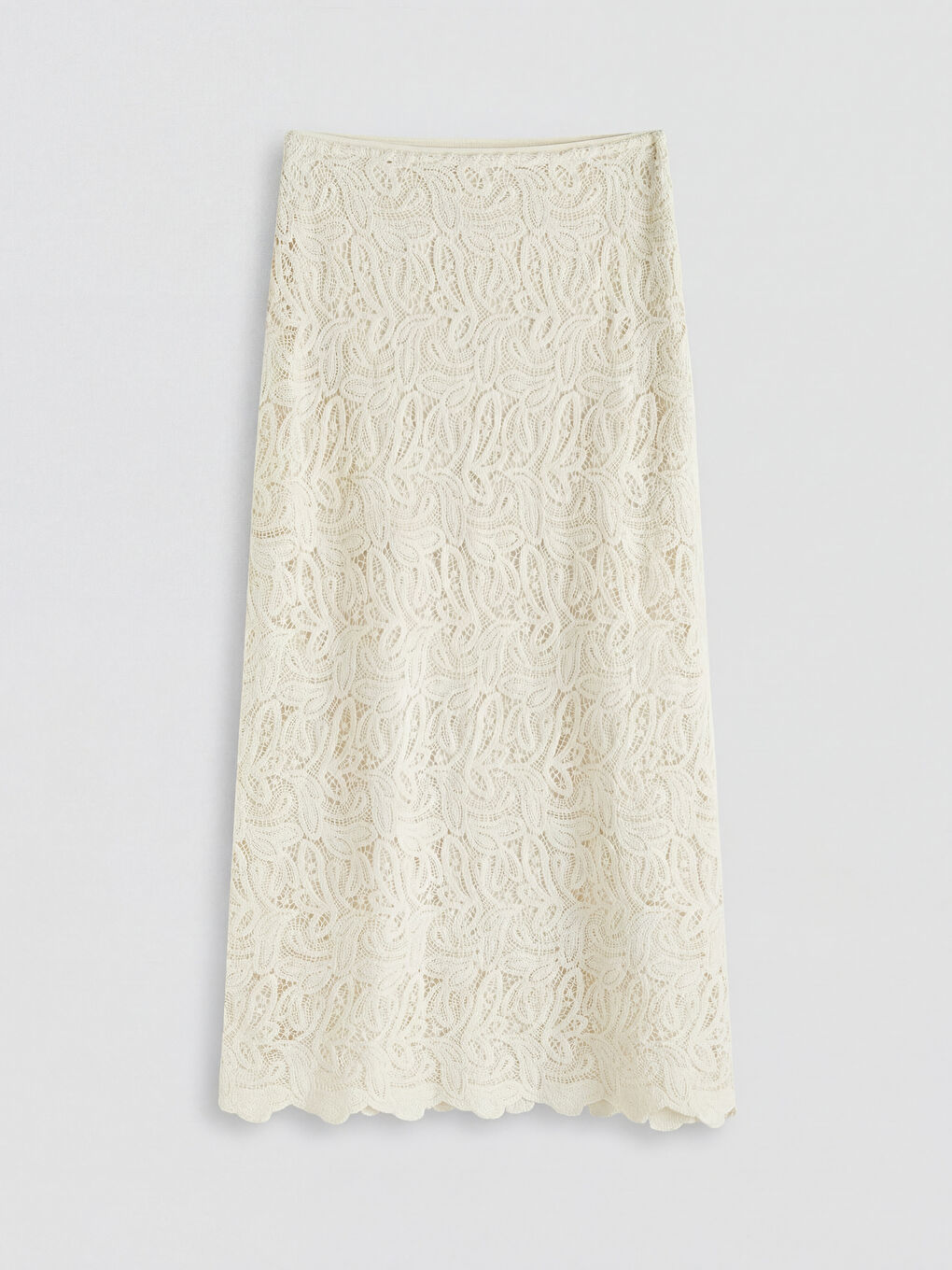 Ekru Beli Lastikli Ajurlu A Kesim Etek