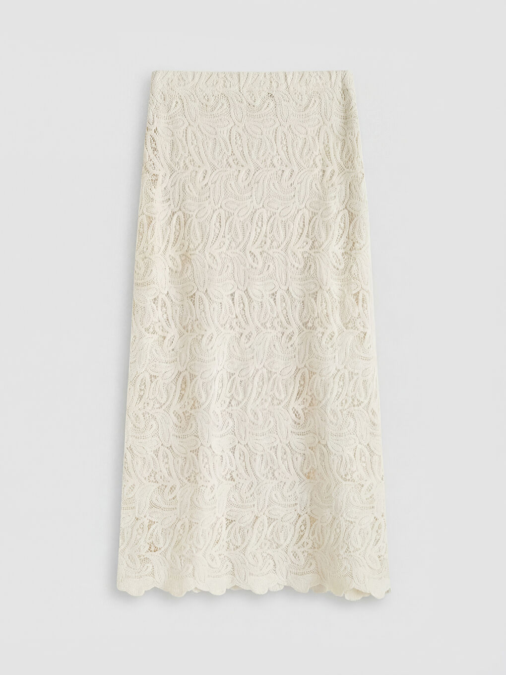 Ekru Beli Lastikli Ajurlu A Kesim Etek-1