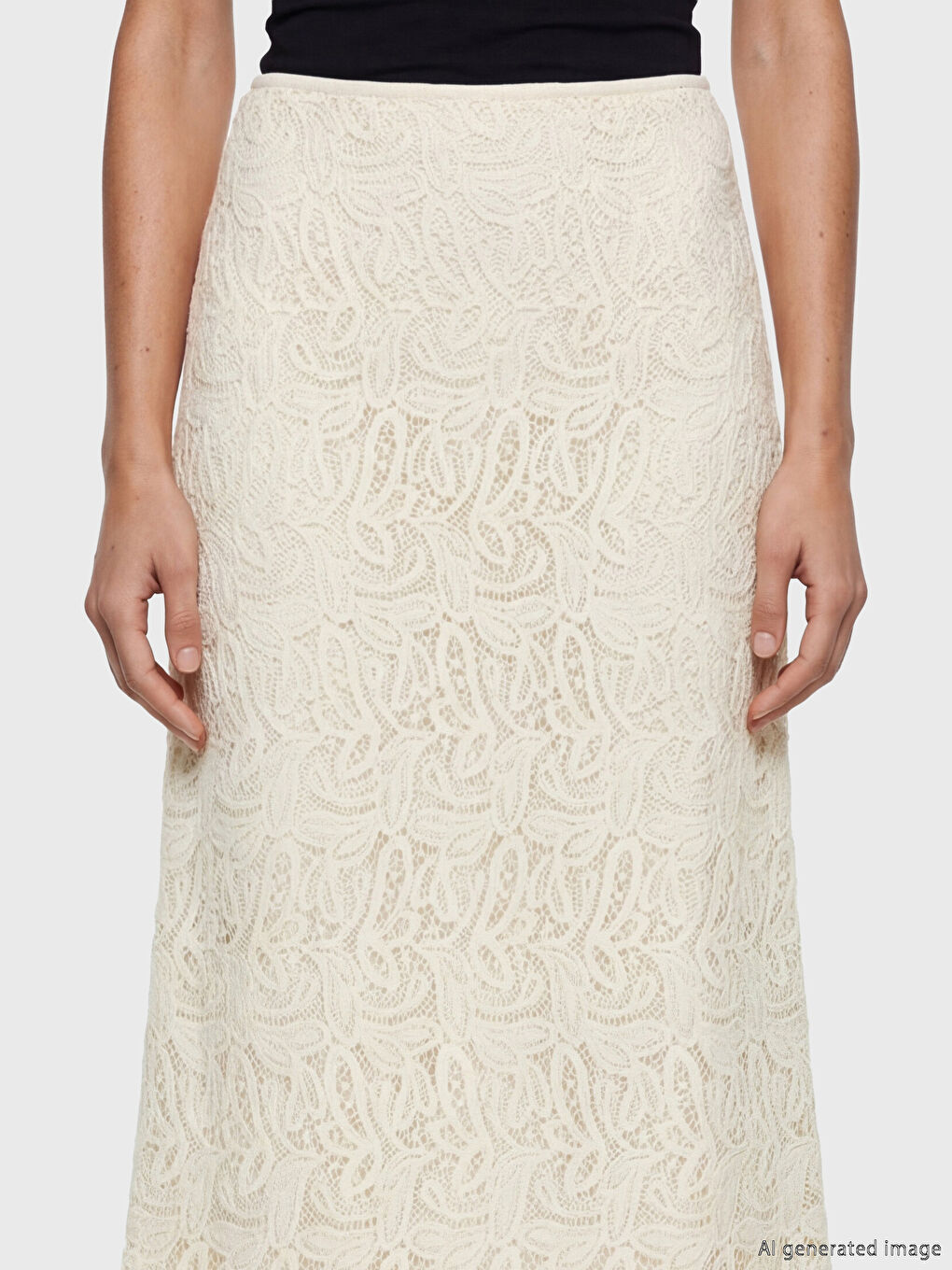 Beyaz Beli Lastikli Ajurlu A Kesim Etek-2