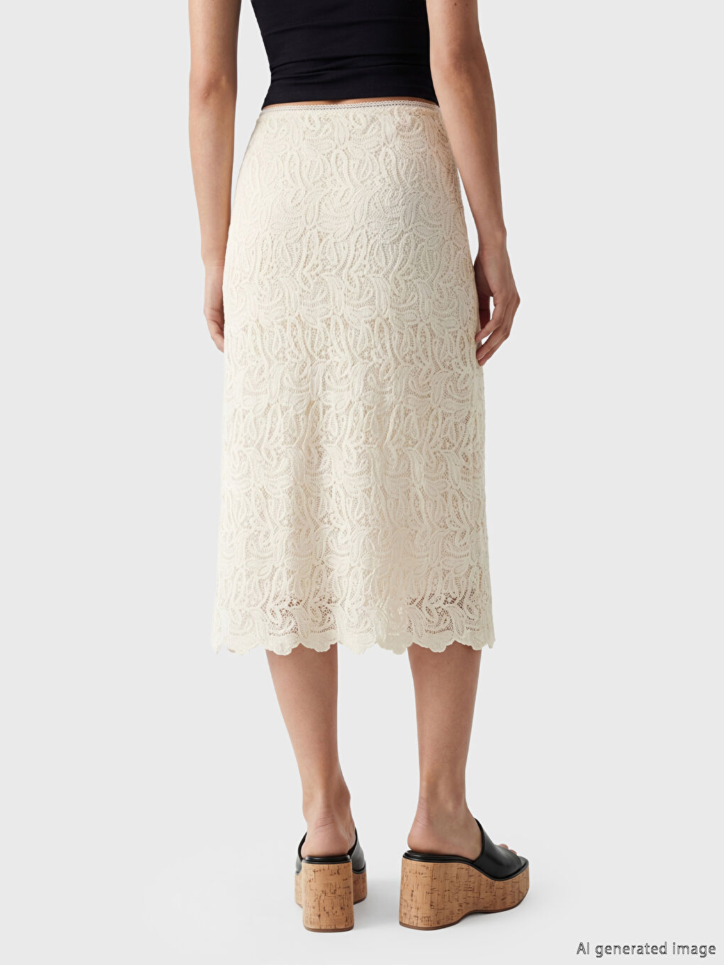 Beyaz Beli Lastikli Ajurlu A Kesim Etek-3