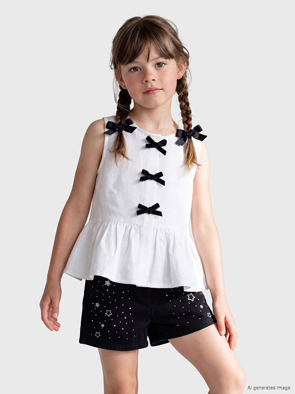 Bow Detailed Ruffled Girls' Shirt