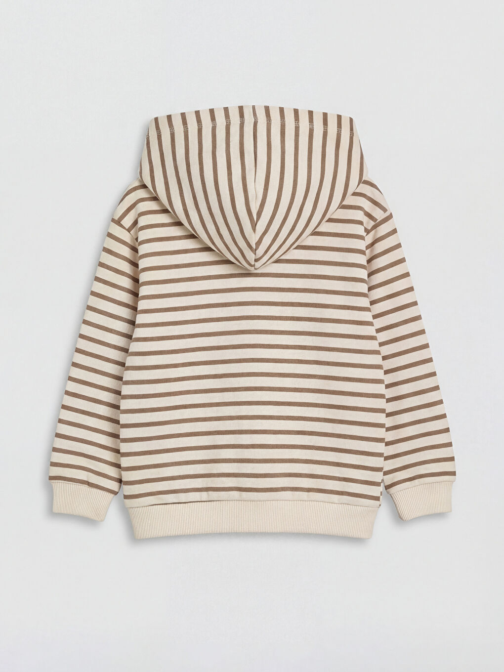 Bej Kapüşonlu Çizgili Erkek Bebek Fermuarlı Sweatshirt-1