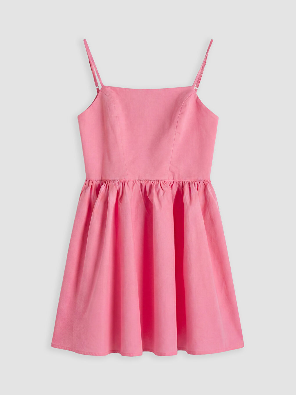 Pembe İp Askılı Belden Oturtmalı Poplin Mini Elbise