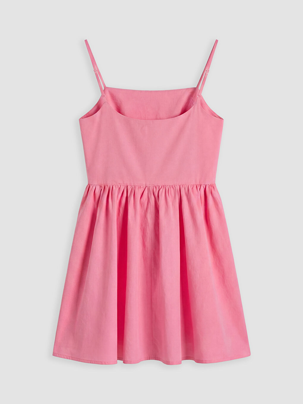 Pembe İp Askılı Belden Oturtmalı Poplin Mini Elbise-1