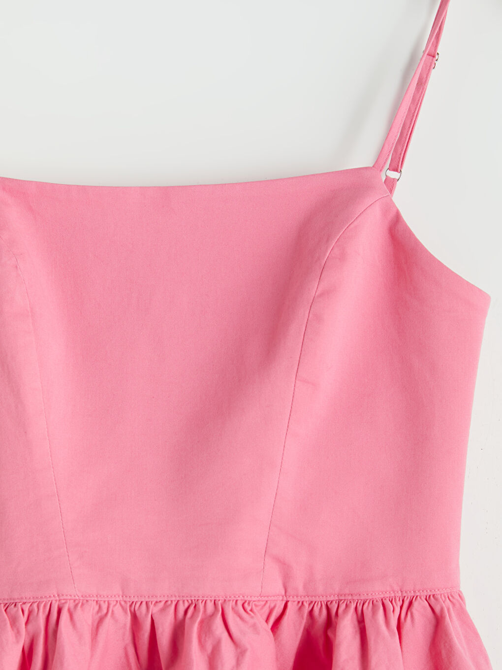 Pembe İp Askılı Belden Oturtmalı Poplin Mini Elbise-2