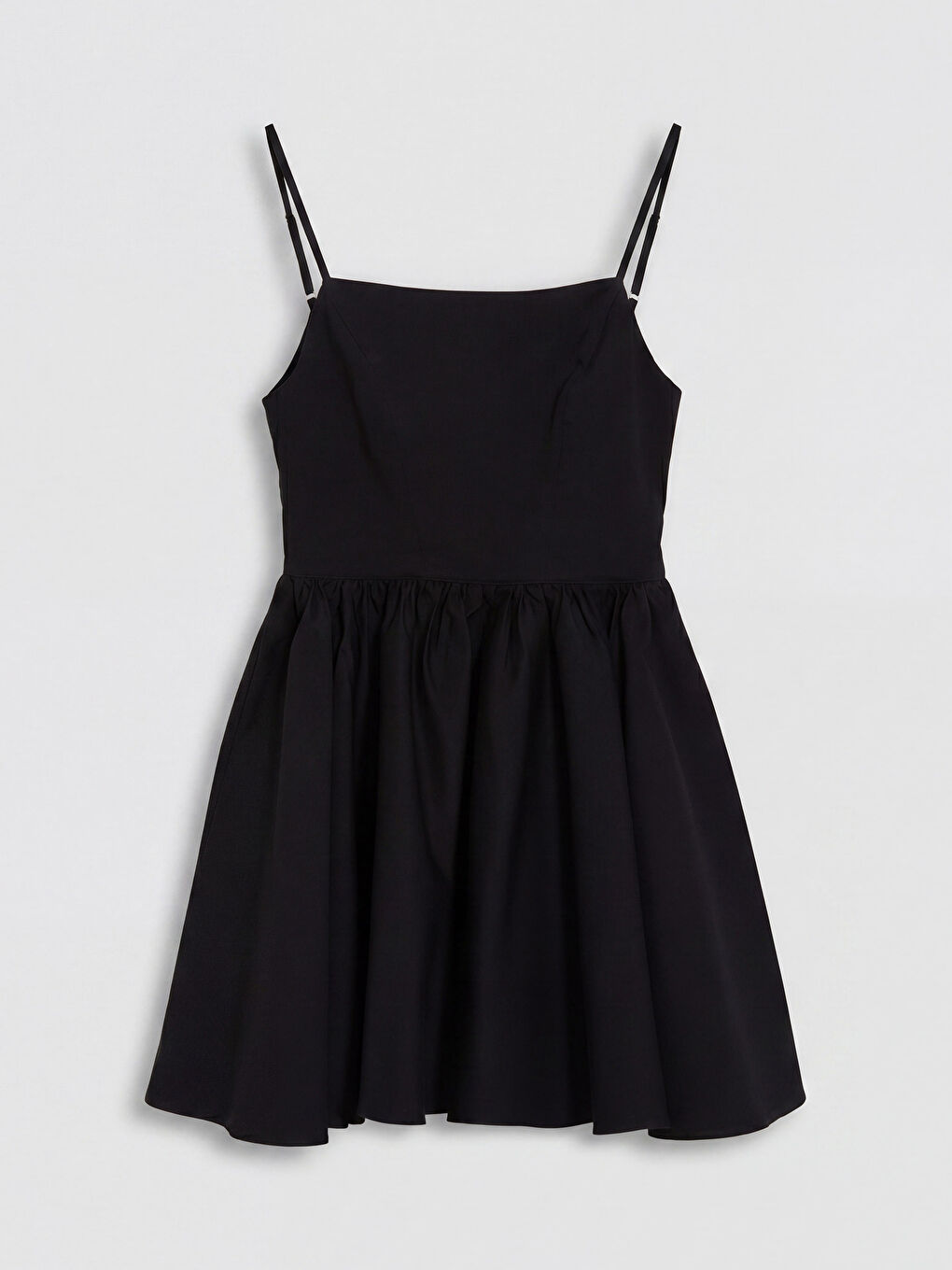Siyah İp Askılı Belden Oturtmalı Poplin Mini Elbise
