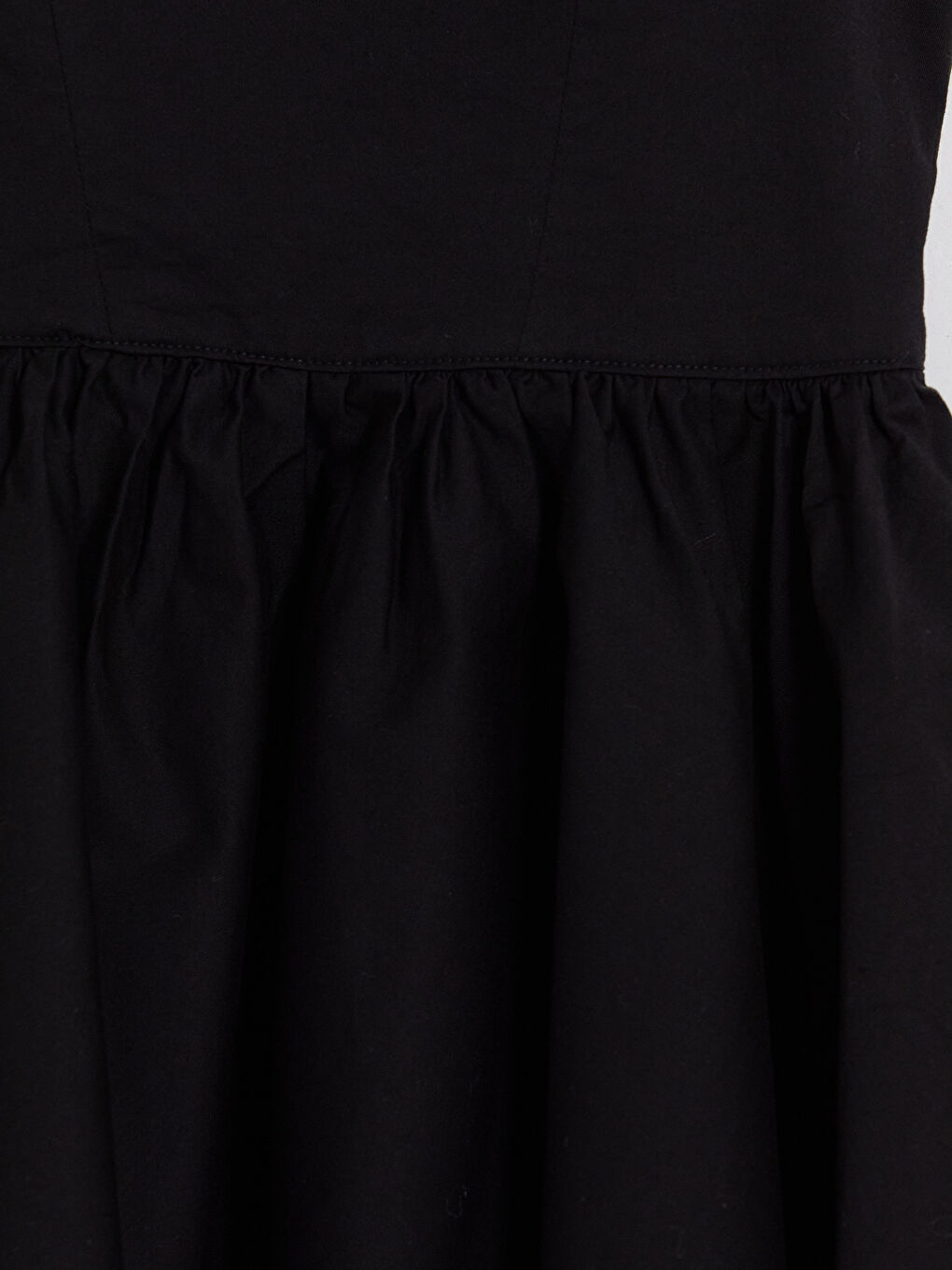 Siyah İp Askılı Belden Oturtmalı Poplin Mini Elbise-2