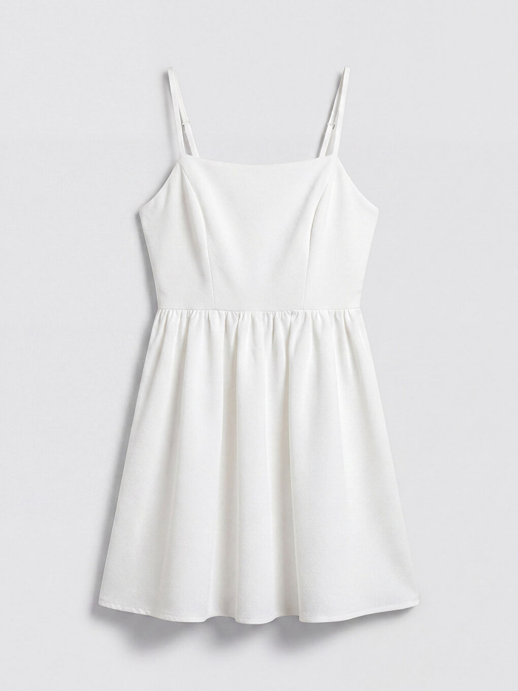Beyaz İp Askılı Belden Oturtmalı Poplin Mini Elbise