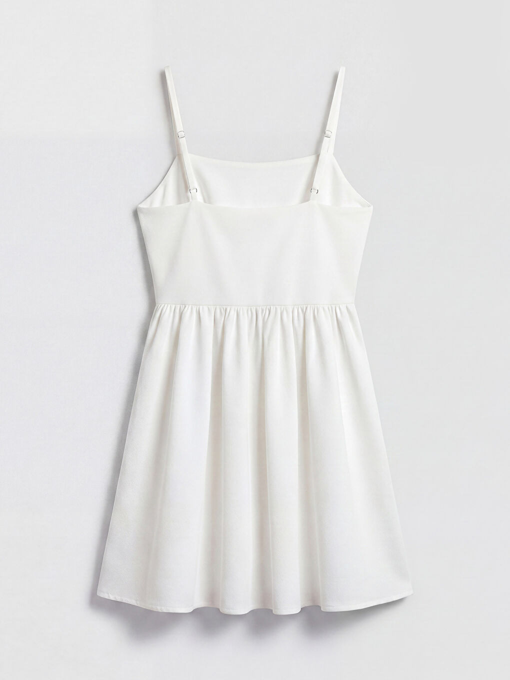 Beyaz İp Askılı Belden Oturtmalı Poplin Mini Elbise-1