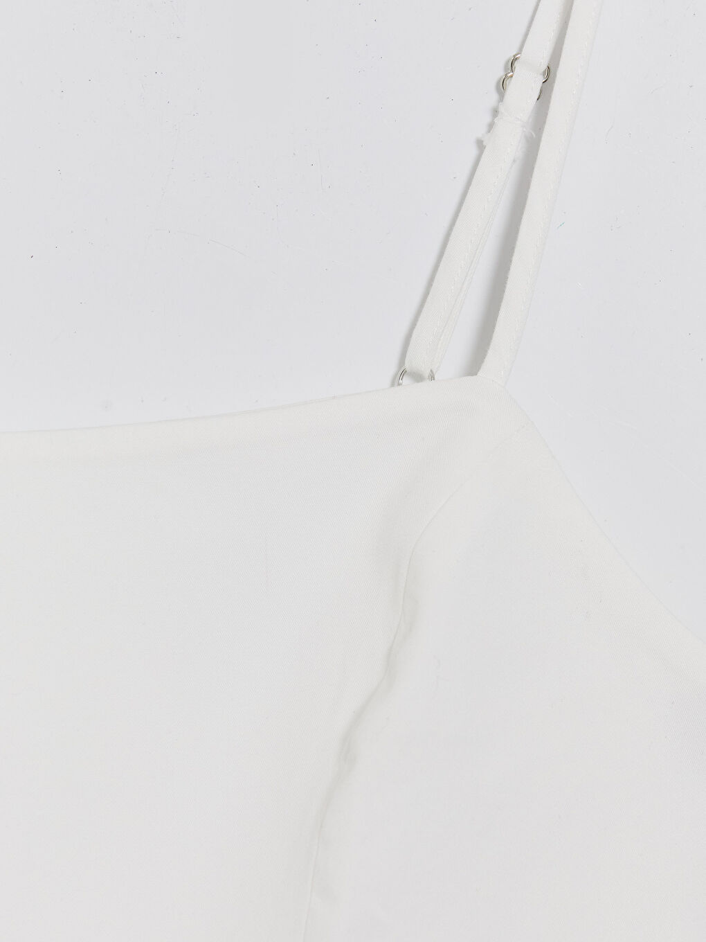 Beyaz İp Askılı Belden Oturtmalı Poplin Mini Elbise-2