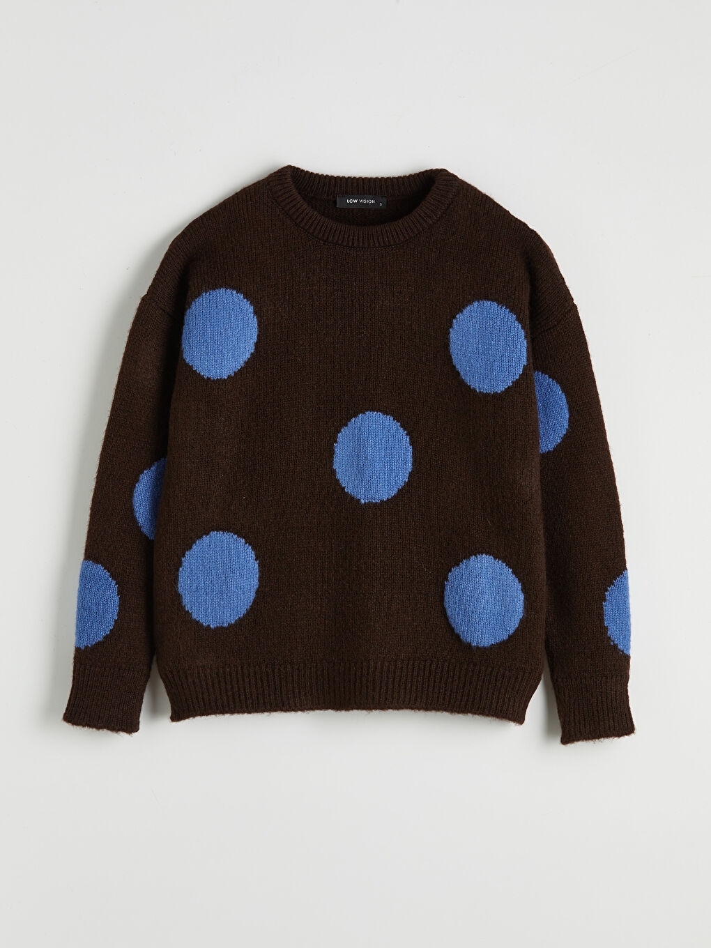 Kahverengi Bisiklet Yaka Puantiyeli Kadın Triko Kazak-3