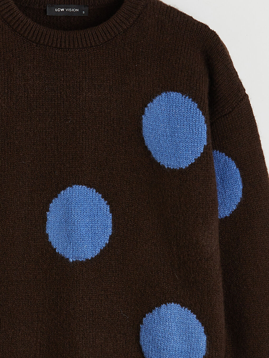 Kahverengi Bisiklet Yaka Puantiyeli Kadın Triko Kazak-5