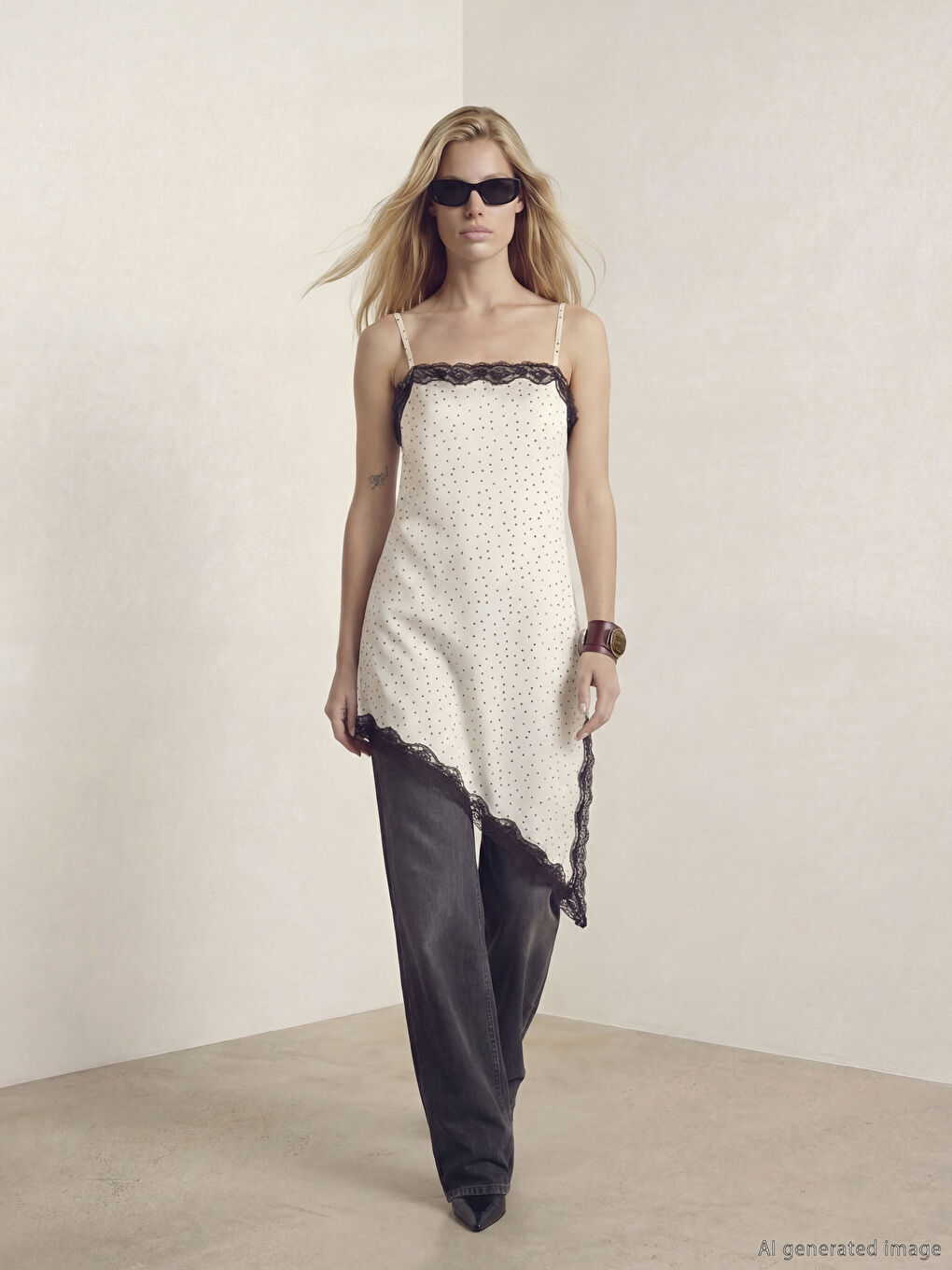 Ekru Asimetrik Kesimli Bluz	