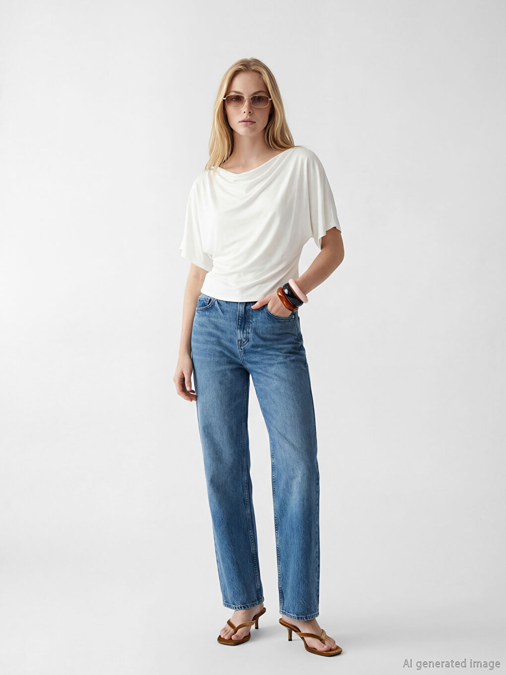 Beyaz Dökümlü Yaka Bluz-1