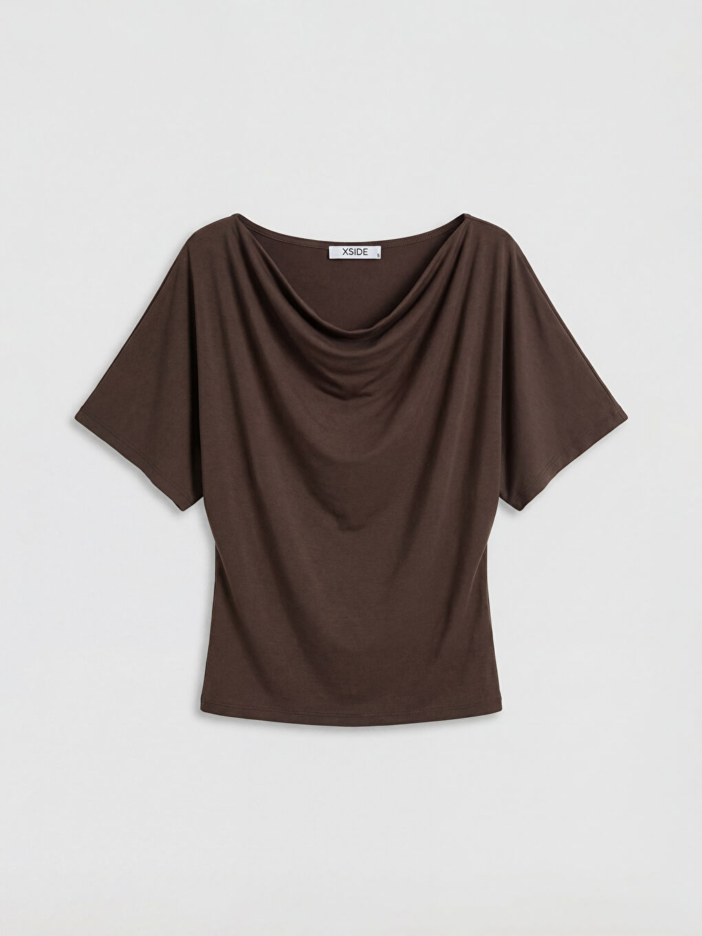 Kahverengi Dökümlü Yaka Büzgülü Bluz