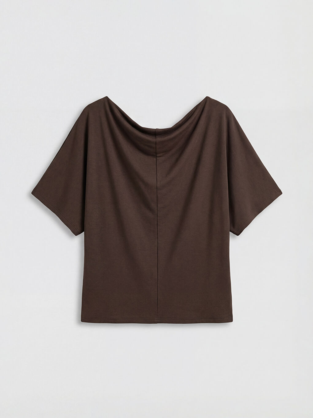 Kahverengi Dökümlü Yaka Büzgülü Bluz-1