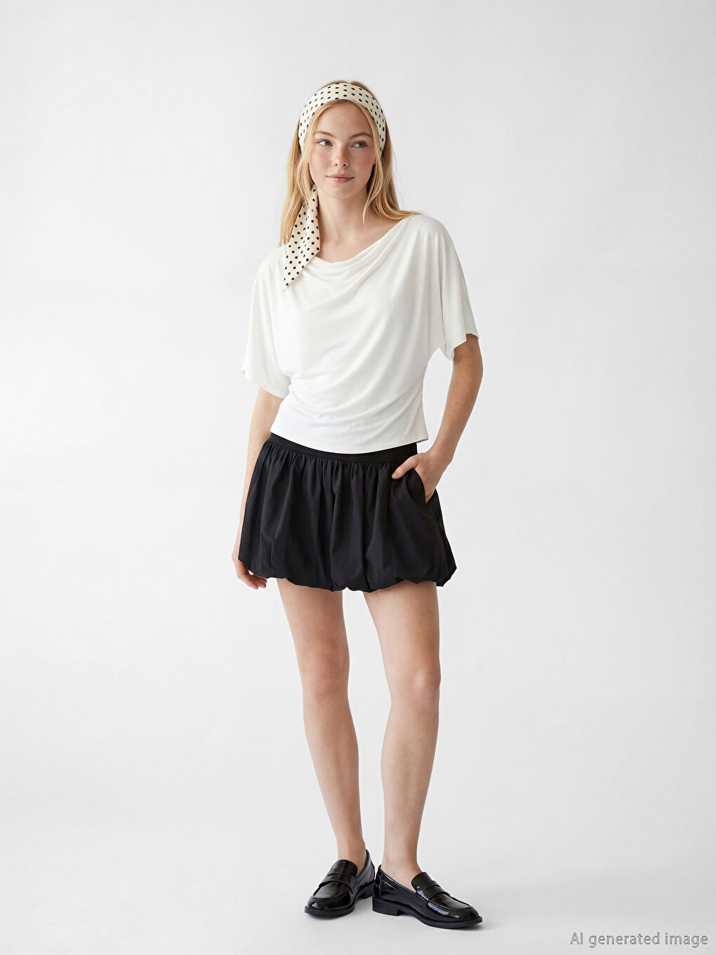 Beyaz Dökümlü Yaka Büzgülü Bluz-1