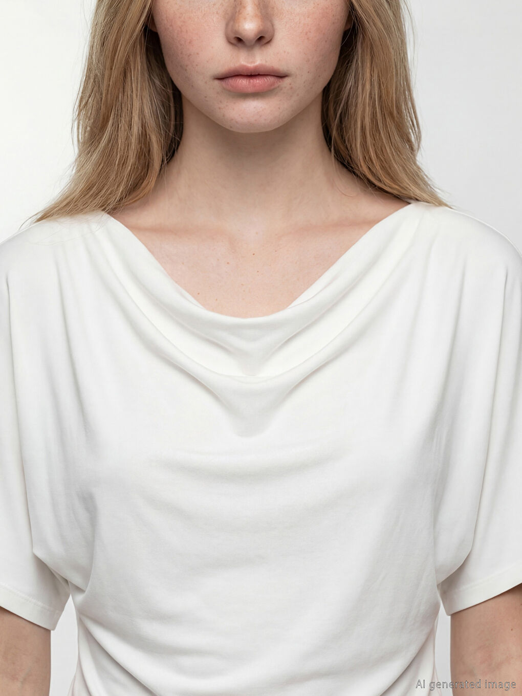 Beyaz Dökümlü Yaka Büzgülü Bluz-2