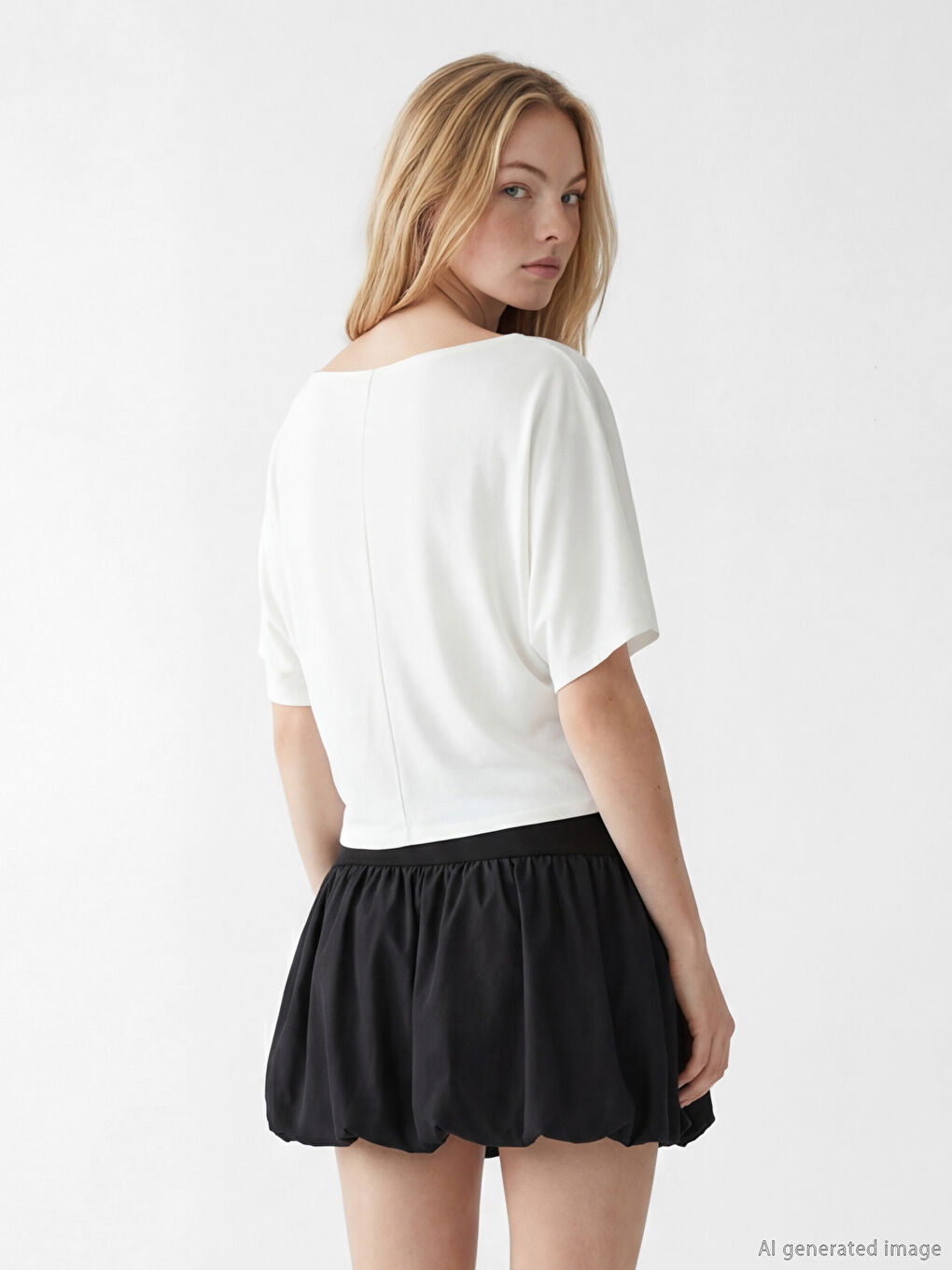 Beyaz Dökümlü Yaka Büzgülü Bluz-3