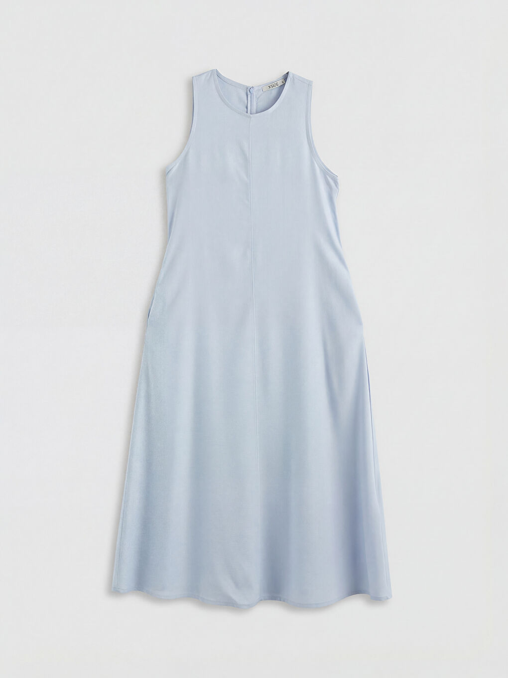 Mavi Bisiklet Yaka Keten Karışımlı Elbise