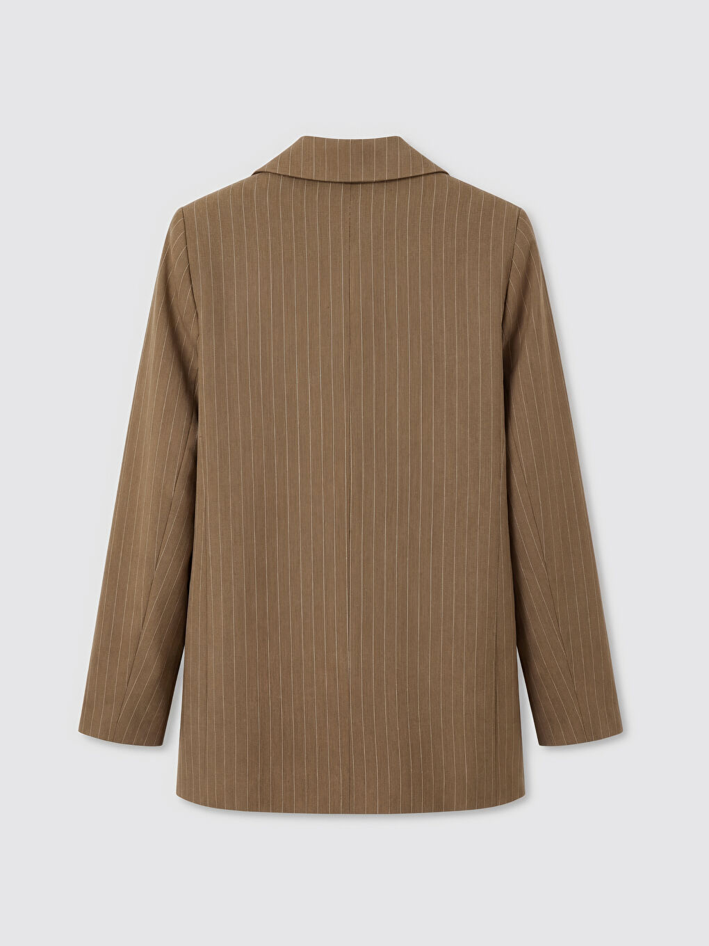 Kahverengi Çizgili Keten Karışımlı Kadın Blazer Ceket-1