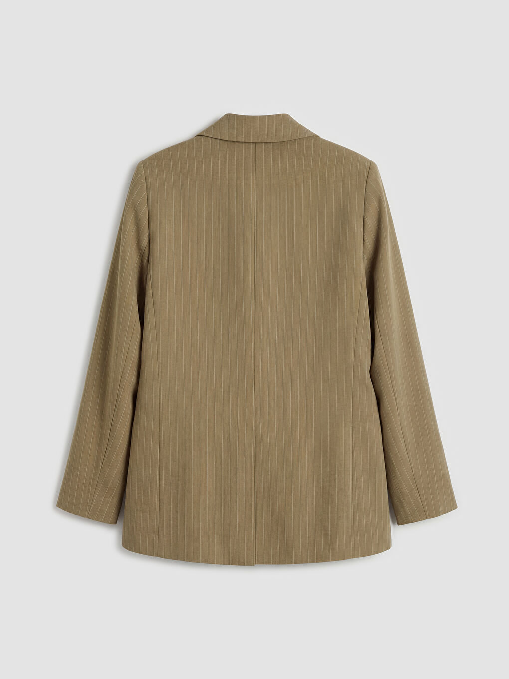 Haki Çizgili Keten Karışımlı Kadın Blazer Ceket	-1