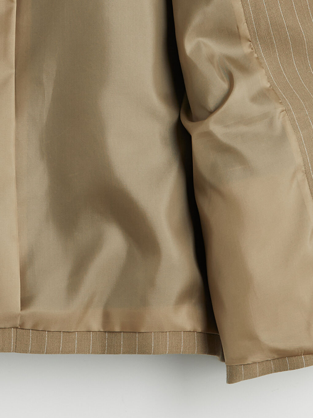 Haki Çizgili Keten Karışımlı Kadın Blazer Ceket	-2