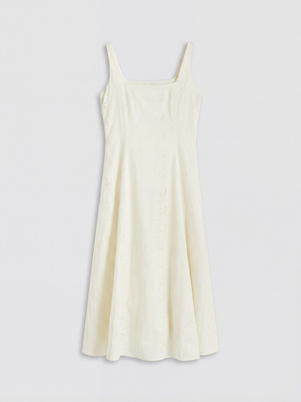 Square Neck Broderie Flared Dress-3