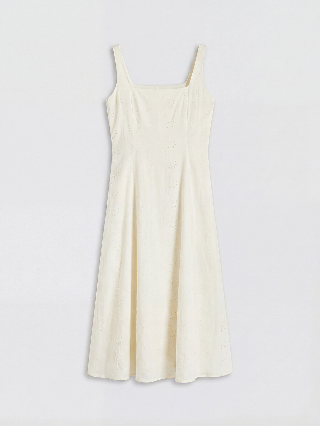 Square Neck Broderie Flared Dress-4