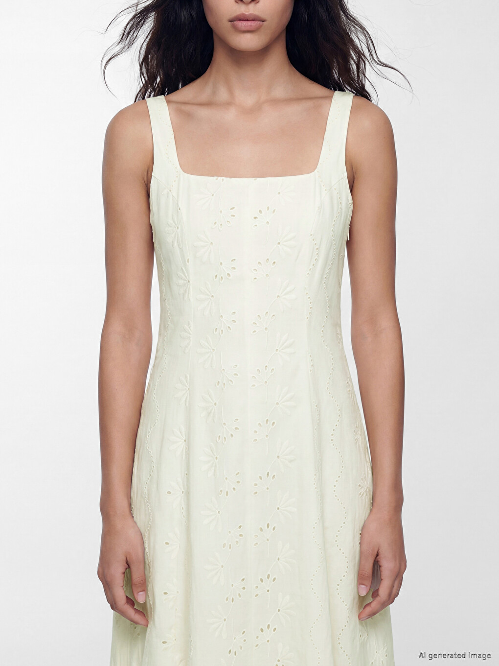 Square Neck Broderie Flared Dress-1